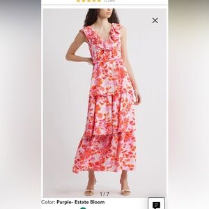 Ruffle neck tiered maxi dress